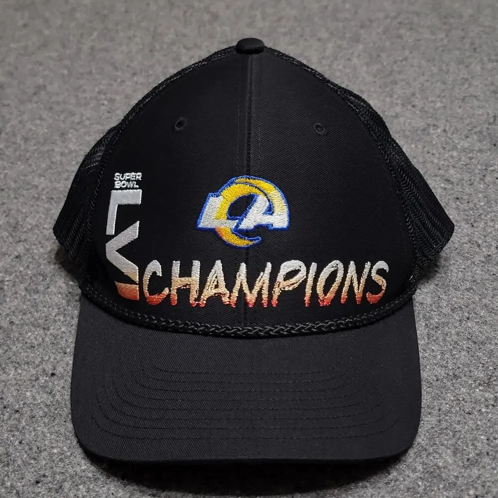 Los Angeles Rams Hat Baseball Cap Mens Black '47 Super Bowl LVI Trucker Snapback